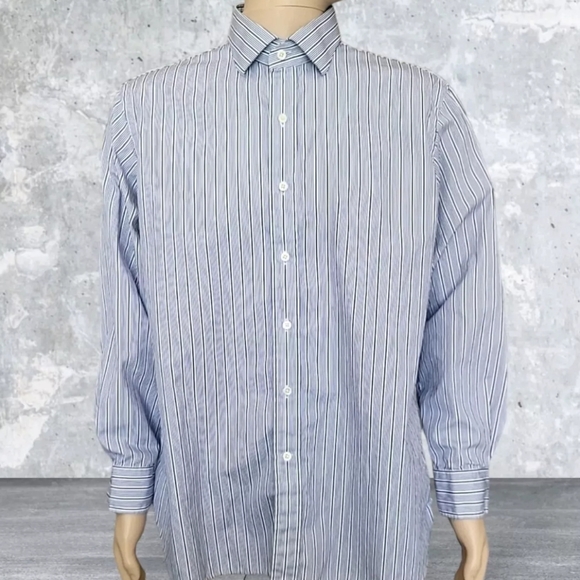 Ralph Lauren POLO by Ralph Lauren REGENT CLASSIC FIT long-sleeved cotton striped shirt, men's size M cotton blue type Vintage Second Hand